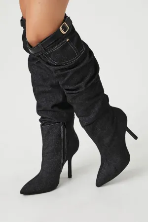Buckled Denim Over-the-Knee Boots